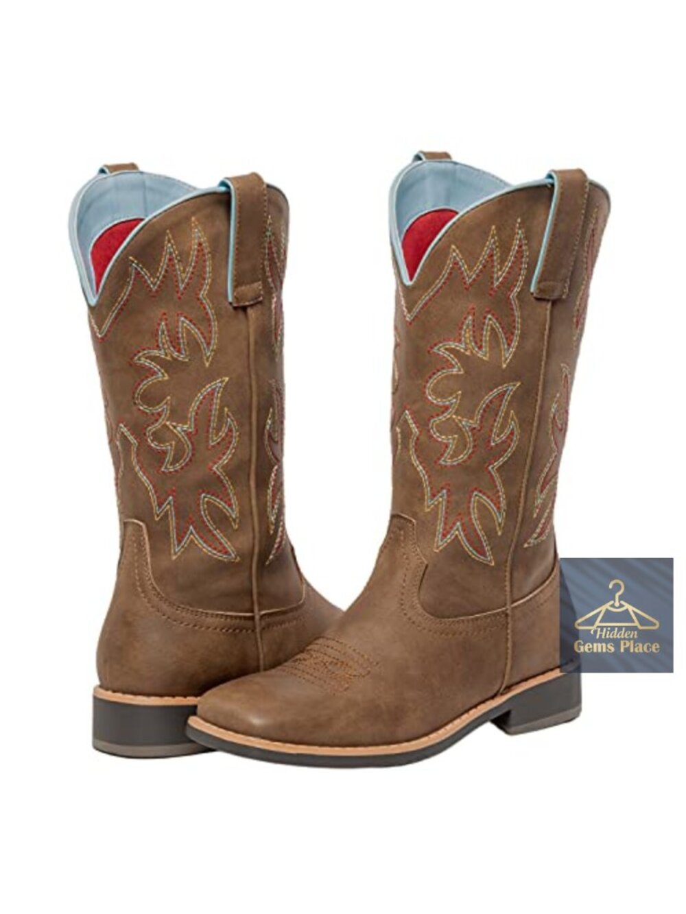 SheSole Western Cowboy Mid Calf Square Toe Boots for Women PU Leather Block Heel